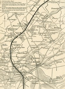 Kart som illustrerer operasjonene til den første hæren..., første verdenskrig, 1915, c1920. av Unbekannt