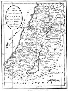 Kart over Kanaan delt inn i Israels tolv stammer, ca 1830 av Unbekannt