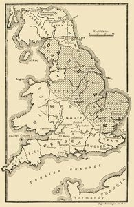 Kart over England, Viser angelsaksiske kongedømmer og danske distrikter, c9. århundre, 189 av Unbekannt