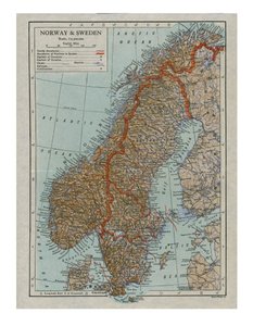 Kart over Norge og Sverige, c1800-tallet av Unbekannt