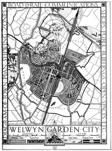 Kart over Welwyn Garden City, Hertfordshire, England, 1926 av Unbekannt