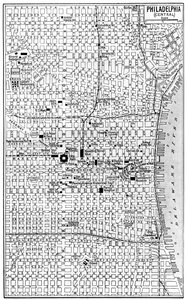 Kart over sentrale Philadelphia, Pennsylvania, USA, ca 1930-tallet av Unbekannt