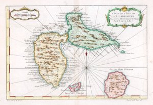 Kart over den karibiske øya Guadeloupe, c1764 av Unbekannt