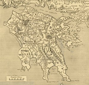 Kart over Peloponnes, 1890. av Unbekannt