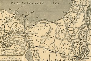 Kart over det tyrkiske angrepet på Suez-kanalen, Egypt, første verdenskrig, 1915, c1920. av Unbekannt