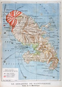 Kart som viser utbruddet av Mount Pelee, Martinique, 1902 av Unbekannt