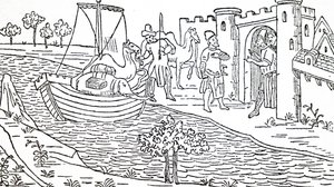 Marco Polo og onklene hans ankommer Hormuz. av Unbekannt
