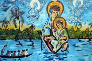 Marian helligdom Vår Frue av Lake Togo. Vår Frue av Togosjøen. Veggmaling. Å gå av Unbekannt