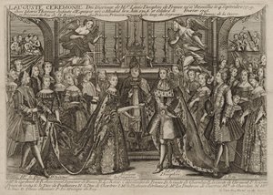 Ekteskap med Louis, Dauphin av Frankrike med Marie Thérèse Raphaëlle, Infanta av Spania i 1745 i Versailles, 1745 av Unbekannt