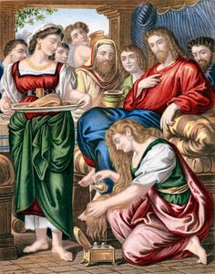 Mary Magdalene anointing the feet of Jesus, c1860   1150112   no       norwegian Successfully Translated  Original: Fete de village (Village fete). Peinture de Hans Von Wertinger (vers 1465-1533). Huile sur bois, 22,5 x 40 cm, fin 15e siecle. Art allemand, av Unbekannt
