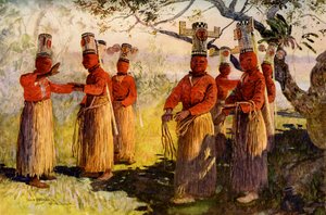 Maskerte dansere fra Opaina, River Apaporis, Brasil av Unbekannt
