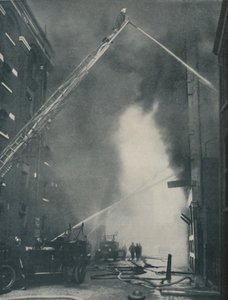 Massed Forces of the Modern Fire-Fighter Pitted Against a City Blaze, c1935 av Unbekannt