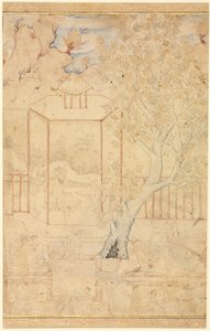 Mester og disippel i en hagepaviljong, illustrasjon på én side, ca. 1570-1590-årene. av Unbekannt