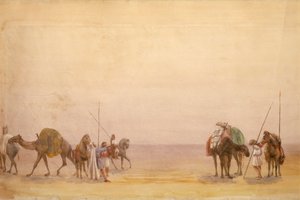 Menn med kameler og hester, en del av London til Hong Kong Panorama av Unbekannt