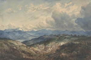 Fjelllandskap med tordenvær som nærmer seg, 1800-tallet. av Unbekannt