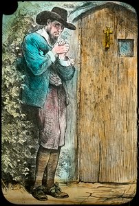 Mr Fearing at the gate, fra The Pilgrims Progress, slutten av 1800- eller begynnelsen av 1900-tallet av Unbekannt