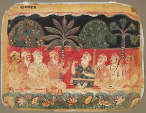Nanda and the Elders, side fra en Bhagavata Purana, ca. 1525. av Unbekannt