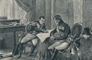 Napoleon og Alexander ved Tilsit studerer kartet over Europa, 1807, 1896 av Unbekannt
