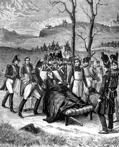 Napoleon løp mot Duroc, som fortsatt levde, 1813 1882-1884 av Unbekannt