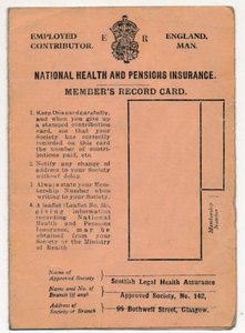 National Health and Pensions Insurance Card: Members Record Card, c1930s av Unbekannt