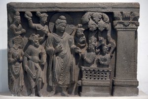 Nasjonalmuseet i India, Delhi. Buddha med Naga-Kalika. Gandhara, 2. århundre e.Kr., Stein. Lån fra Mayo College museum, Ajmer. India. av Unbekannt
