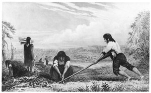Innfødte i Chiloe, Patagonia, ved hjelp av en brystplog, 1839 av Unbekannt