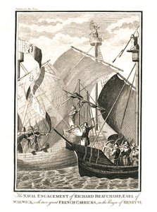 Naval Engagement mot to store franske Carricks av Richard Beauchamp Earl of Warwick under regjeringstiden av Unbekannt