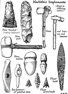 Neolittiske redskaper av stein, flint og horn, c1890 av Unbekannt