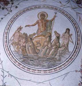 Neptun på sin vogn, med Hippocampi og Tritons (mosaikk) av Unbekannt
