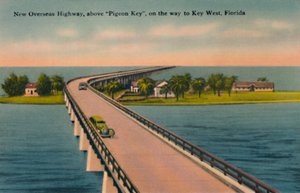 New Overseas Highway, over Pigeon Key, til Key West, Florida, ca. 1940-tallet av Unbekannt