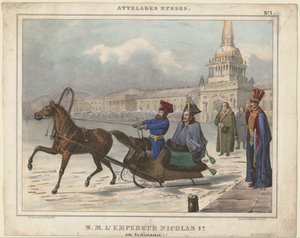 Nicholas I av Russland i en slede, 1850 av Unbekannt