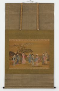 Ni personer ute for å se kirsebærblomster, Edo-perioden, 1615-1868. av Unbekannt