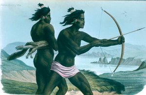 Nordamerikanske San Francisco-indianere som jakter med piler og buer, c1840 av Unbekannt