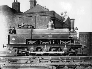 North Staffordshire 0-6-0 damplokomotiv med sjåfør og brannmann på fotplaten, 1800-tallet av Unbekannt