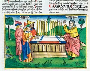 4. Mosebok 17:1-11: Arons stav blomstrer på alteret av Unbekannt