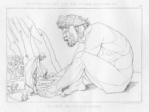 Odyssevs drikker med Polyfemos, kyklopen, c1833 av Unbekannt