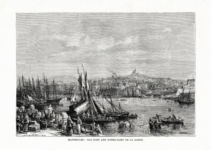 Gammel havn og Notre Dame de la Garde, Marseille, Frankrike, 1879 av Unbekannt