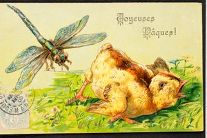 Gammelt postkort/God påske/Chick/Drigonfly av Unbekannt