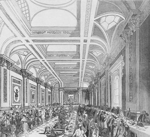 Åpning av den tredje kongelige utveksling, 1844. Bankett i abonnementsrommet, 1928 av Unbekannt