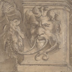 Ornamental design med maske i antikk stil, 1550-1600. av Unbekannt