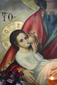 Ortodoks ikon i Saint Gerassimos klosterkirke: Jesus ammet av sin mor, Israel av Unbekannt