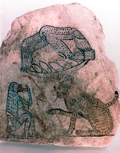 Ostracon Fragment, Cheetah, Bird and Monkey, Egypt av Unbekannt