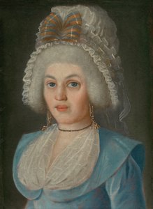 PORTRETT AV EN DAME I BONNETT av Unbekannt