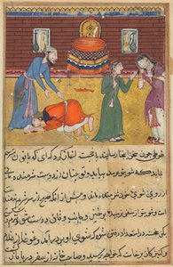 Side fra Tales of a Parrot Tuti-nama: Femtiandre natt: Den fromme mannens sønn..., ca. 1560. av Unbekannt