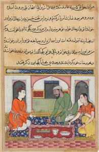 Side fra Tales of a Parrot Tuti-nama: Førtiende natt: Shahr-Arai og mannen hennes..., ca. 1560. av Unbekannt