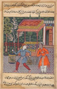 Side fra Tales of a Parrot Tuti-nama: Førtiandre natt: The Merchant of Tirmiz..., ca. 1560. av Unbekannt