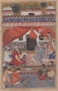 Side fra Tales of a Parrot Tuti-nama: Trettitredje natt: Forberedelse til ekteskapet..., ca. 156 av Unbekannt