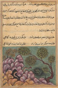 Side fra Tales of a Parrot Tuti-nama: Twenty-sixth night: The detthroned frog..., ca. 1560. av Unbekannt