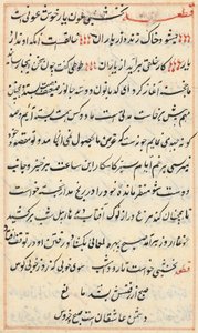 Side fra Tales of a Parrot Tuti-nama: tekstside, ca. 1560. av Unbekannt