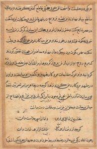 Side fra Tales of a Parrot Tuti-nama: tekstside, ca. 1560. av Unbekannt